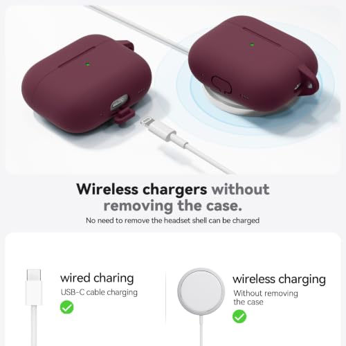 Image of Ljusmicker for AirPods Pro 3 Case 2025 with Cleaner Kit,Wine Red | Soft Silicone Protective Cover for Apple AirPod Pro 3rd Generation Case with Keychain for Women Men,Shockproof