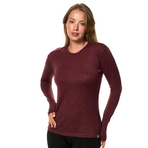 Merino.tech Maglia Donna Termica Merino Wool - 100% Intimo Termico Lana Merino Abbigliamento Trekking (Large, Burgundy)