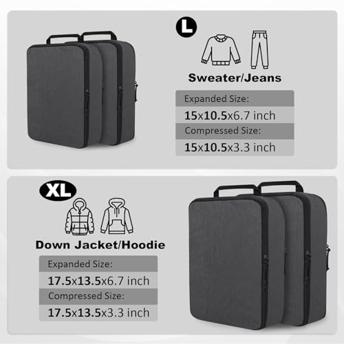 Extra Large Compression Packing Cubes for Travel Essentials, 2 Set Expandable Travel Cubes for Packing Compression Bags Luggage Suitcase Organizer, Black3