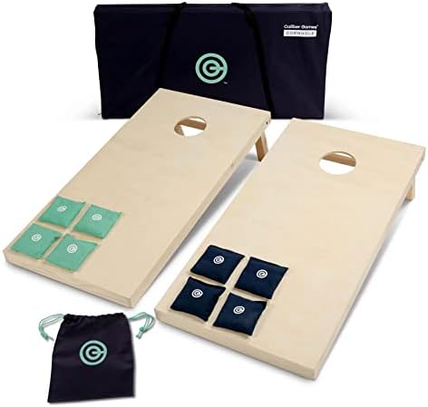 Caliber Games Solid Wood Premium Cornhole Set - 4'x2' Regulation Cornhole Game w/Carrying Case & Set of 8 Cornhole Bean Bags w/Tote