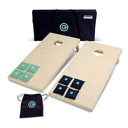 Caliber Games Solid Wood Premium Cornhole Set - 4'x2' Regulation Cornhole Game w/Carrying Case & Set of 8 Cornhole Bean Bags w/Tote