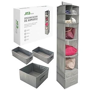 Organizador armario ropa – Organizador armario colgante de tela con 7 baldas organizadoras y 3 cajones para almacenaje de ropa, zapatos y accesorios – Estanterias almacenaje y organizadores de armario