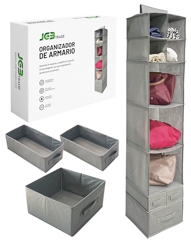Organizador armario ropa - Organizador armario colgante de tela con 7 baldas organizadoras y 3 cajones para almacenaje de ropa, zapatos y accesorios - Estanterias almacenaje y organizadores de armario