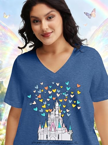Image of NANYUAYA Plus Size Magic Shirts for Women Castle Kingdom Graphic Magical T Shirt Cute Holiday Princess Tee Vacation Tops