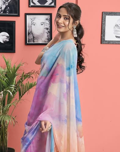 Image of SIRIL Women's Georgette Printed One Minute Saree Ready to Wear With Unstitched Blouse Piece