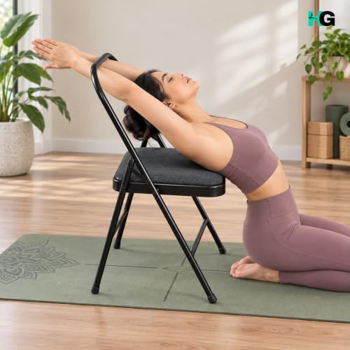 Image of Foldable Yoga Chair with Heavy Duty Padded Cushion Seat for Iyengar Yoga, Meditation, Stretching, Exercise and Daily Fitness Practice, Black