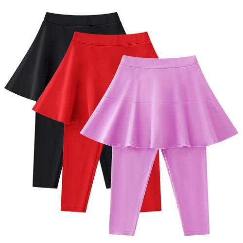 Image of StyleSavvy Trendy Girls' Leggings with Skirt - 2 Pack of Cotton Ruffle Skirt Pants for Kids for 3-8 Years