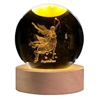 QIANCHANG Sagittarius Constellation Crystal Ball with LED Light Stand, 60mm 3D Laser Etched Glass Sphere Decorative Balls, Zodiac Astrology Birthday Gifts for Women Kids