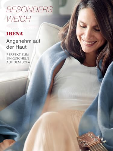 Ibena Stockholm Bio Wolldecke 140x200 cm - 100% Baumwolle, Made in Germany, Baumwolldecke blau hellblau zweifarbig