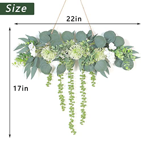 Foteewl Artificial Eucalyptus And Succulents Plants Wall Hanging Decor- Faux Vines Fake String Of Pearls For Boho，Bathroom，Farmhouse，Bedroom，Kitchen，Office ，Home Decorations #TOP6