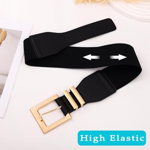 Yalice Black Wide Dress Belt for Women Thick Elaistc Waist Belts Fashion Gold Buckle Waistband for Ladies2