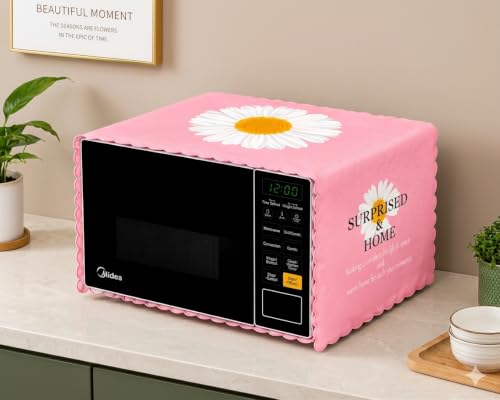 Image of Microwave Oven Cover - Waterproof & Dustproof Protective Cover for Kitchen, Heat Resistant Fabric, Universal Fit for Standard Microwave Ovens, Easy Clean Stylish Printed Design (Pink)