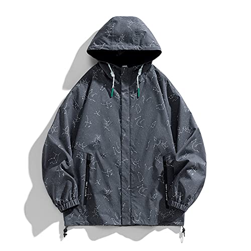 Veste à capuche graphique coupe-vent et surdimensionnée gris foncé