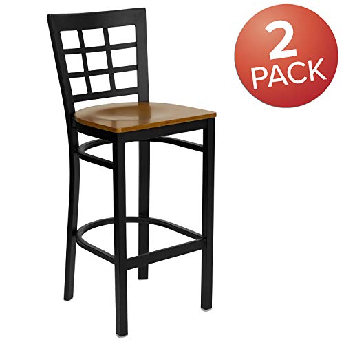 2 unidades de butaco metálico para bar con respaldo tipo ventana y asiento de madera cerezo - Negro miniatura 6