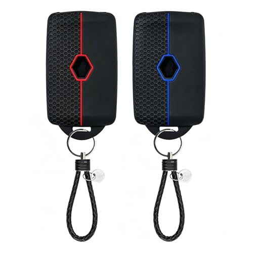 2PCS Car Key Cover for Renaulttt 4 Button Car Key Card Case with Lanyard TPU Silicone Key Fob Cover Compatible with Clio Megane Koleos Kadjar Captur Espace Dacia Duster