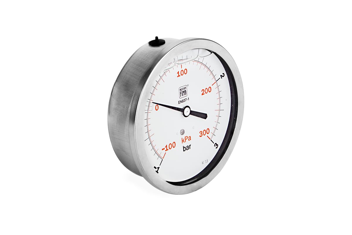 Hydraulik Manometer DN100 Glyzerin Gefüllt 100mm Hydraulische Druckmessgerät Manometer Glyzerin Messgerät Glycerin Manometer mit rückseitigem Anschluss Vacuometr EKS 1/2” -1-+3 BAR VM100TL1/2-1-+3