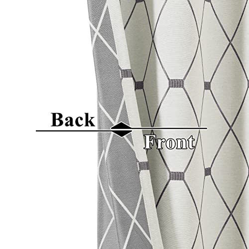 Embroidered Curtains 84 Inch Length 2 Panels Set For Living Room Bedroom, Cotton Linen Textured Curtains Light Reducing Draperies Grommet Room Darkening Window Treatments, Grey Geometric Pattern #TOP3