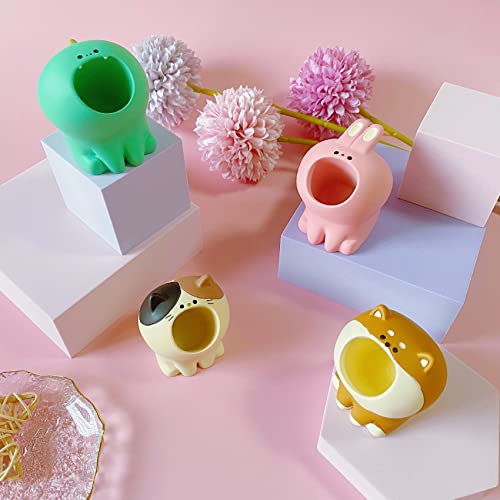 Hussatop Cute Small Pen Pencil Holder, Kawaii Resin Cat Dog Dinosaur Rabbit Animal Paper Clip Toothbrush Mini Storage Organizer Office Desk Decorations #TOP5