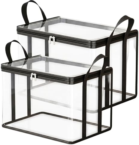 Large Clear Thick Plastic Storage Box with Hinged Lid, Heavy-Duty Durable High Capacity Organizer, Great for Moving, Camping, Travel, Attic and Home (Black,Big+Small)