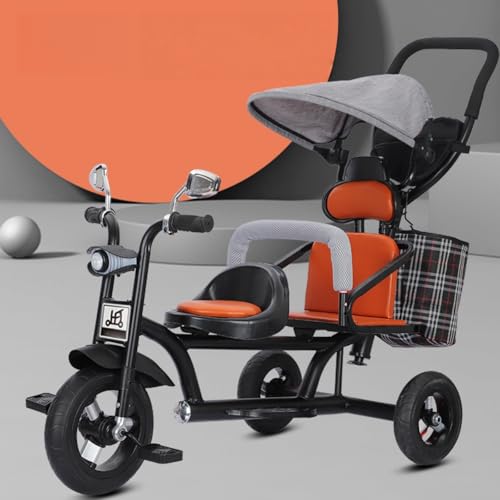 KOGB収納バスケット付きベビーサイズ自転車、高炭素鋼製、ソフトレザーシート、大型安全シート、ライトと音楽機能、取り外し可能な後部ハンドル、チタン製エアクッション衝撃吸収ホイール、強化デュアルブレーキ。 (ブラックフレーム,チタンエアホイール + リアガー