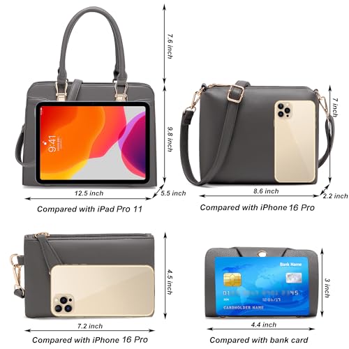 Image of Women's Fashion Handbag Tote Bag Shoulder Top Handle Satchel Purse Set 4pcs | Stylish Style,Chain Texture Design,Ample Space,Bear Doll Decoration,with a Crossbody Strap