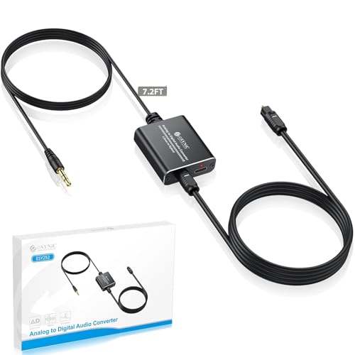 eSynic ADC 3,5mm naar Optische Audioconverter Aluminiumlegering, Analoog naar Digitaal Adapter met Geïntegreerde 1,2m Audiokabel, 3,5mm naar SPDIF Toslink-Converter voor PC Projector naar Geluidsbalk
