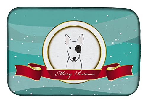Caroline's Treasures BB1519DDM Bull Terrier Merry Christmas Dish Drying Mat Absorbent Dish Drying Mat Pad for Kitchen Counter Dish Drainer Mat for Countertop, 14 x 21", Multicolor