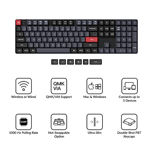 Image of Keychron K5 Pro Hot-swappable Ultra-Slim Custom Mechanical Keyboard, RGB Full Size QMK /VIA Programmable Wireless Bluetooth /USB Wired Keyboard for Mac Windows Linux - Low Profile Gateron Red Switch