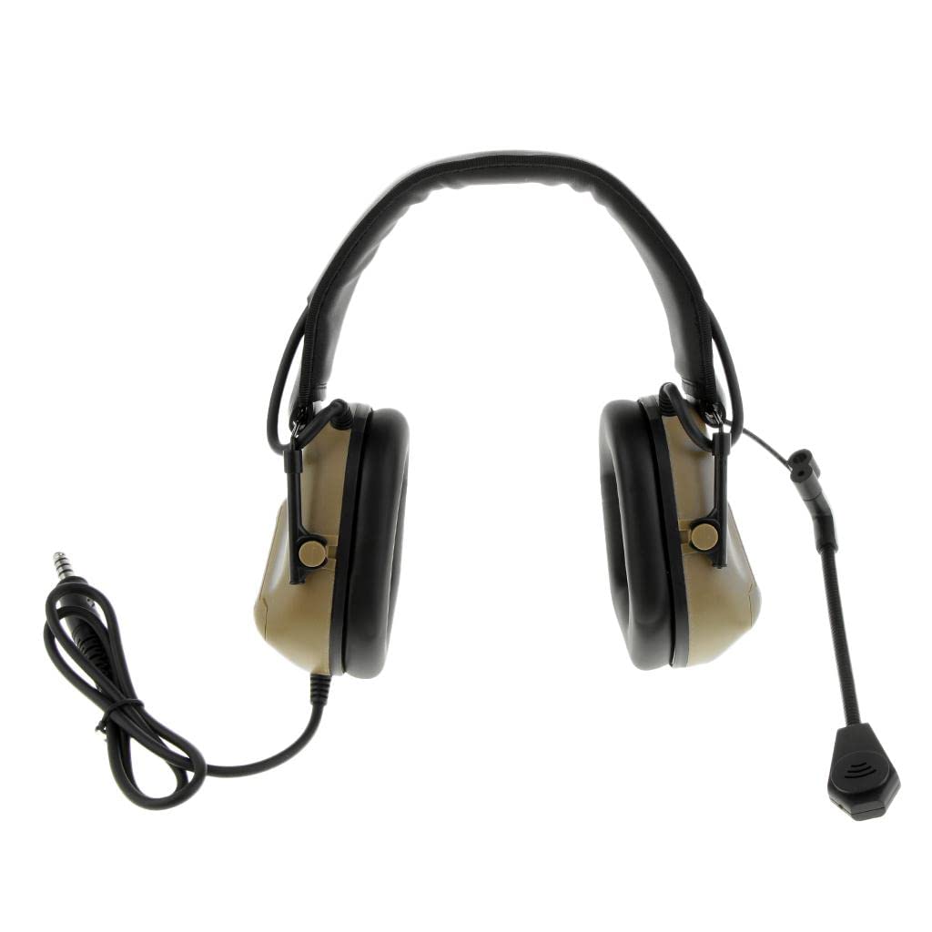 Casque de Chasse Pliant avec Micro Amovible Oreillette Électronique Réglable Écouteur de Protection Auditive Système Anti-Bruit Intégré Adapté Aux Acc, Bronze