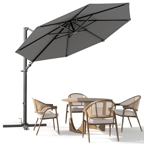 Image of Greesum 10FT Outdoor Patio Umbrella with High Pedel and 4 Gear Heights, Large Offset Market Umbrella with 360-degree Rotation, Without Base, Hanging Outdoor Shade for Garden, Lawn, Pool, Gray