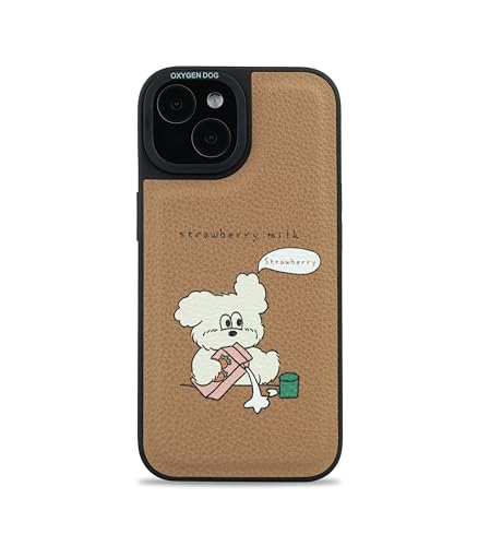 Image of Strawberry Milk Leather Case Cover for iPhone 15 | Soft Vegan Leather | Cute Pastel Design | Slim & Durable