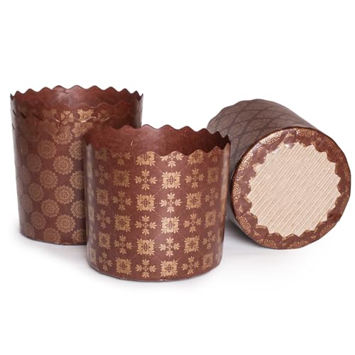 Osterbrot-Papierform, 237 ml, 25 Stück, Kulich-Form, Osterbrotformen, Panettone-Papierform, Standard-Antihaft-Panettone-Papier-Brotbackformen, braunes Design, B 8,9 x H 8,5 cm