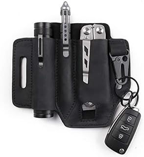 Gentlestache Multitool Sheath for Belt, Leather EDC Pocket Organizer for Men, Leatherman Sheath with Pen Holder, Key Fob, Flashlight Sheath, EDC Leather Pouch Black