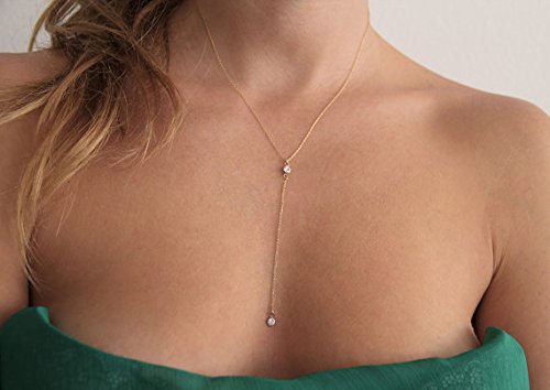 Miniatura 5 de Handmade Lariat Necklace for Women 18K Gold Plated Dainty Drop Y Chain Necklace Jewelry for Women Girl Gifts with Simulated Diamond16 to 18