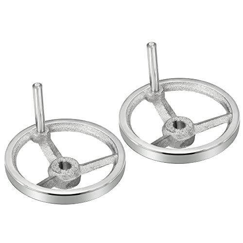 PATIKIL 120mm/4.72 Inch Diameter 12mm ID Rotary Handwheel, 2 Pack Cast Iron Chrome Plated with Handle for Many Types of Milling Machines and Lathes, Silver Tone