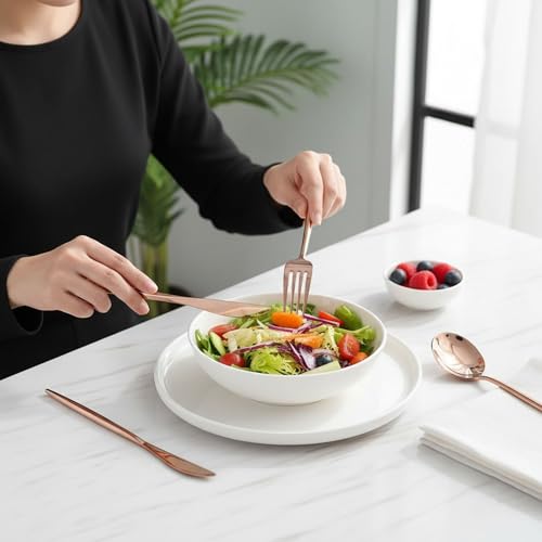 Image of 8 Pcs Rosegold Slim Handle Stainless Steel Cutlery Set for Dining Table with Spoons and Forks Set + Butterknives - The Perfect Tableware /Flatware