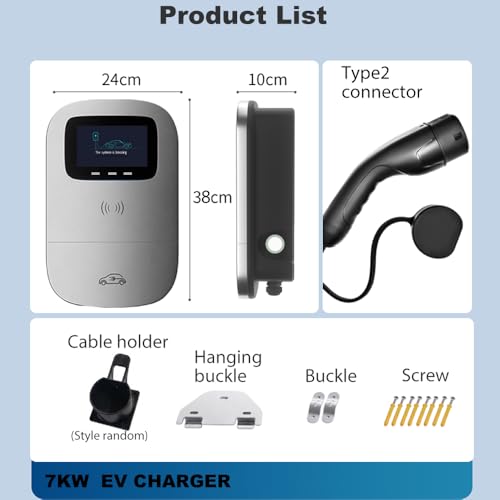 Image of Smart EV Level 2 Charger, Electric Vehicle Charging Station Hardwired 110-240V 32A Type 2 Home Charger with LCD Display,