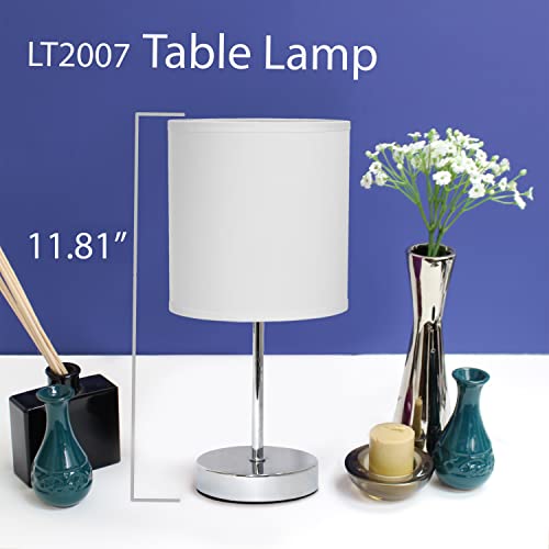 Simple Designs Lt2007-Wht-2Pk Chrome Mini Basic Table Lamp With Fabric Shade 2 Pack Set, White #TOP3