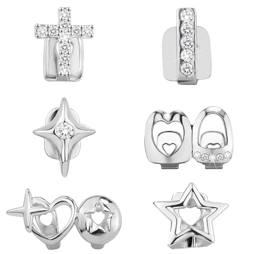 Vieyomn 6 Pcs Silvery Grillz for Your Teeth Punk Single Grills for Men Women Hip Hop Rapper Accessories