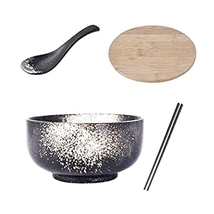 TENGJU Schwarze Steingut Salatschüssel mit Deckel