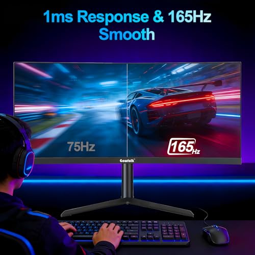 Gawfolk 34 Zoll Ultrawide Curved Gaming Monitor 165Hz, 3800R UWQHD PC Bildschirm mit Lautsprecher, Gebogenes Computerbildschirm mit Höhenverstellbarer und Pip/PBP, DP, HDMI, VESA 100 * 100MM 4