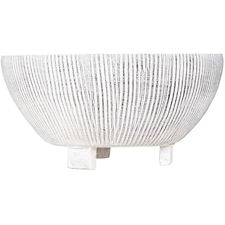 Creative Co-Op Small Distressed Cream Footed Terracotta Planter with Fluted Texture