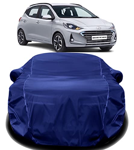 Image of AUCTIMO Grand i10 Nios Cover Waterproof /Grand i10 Nios Car Body Cover with Triple Stitched Fully Elastic Ultra Surface Body Protection (Navy Look)