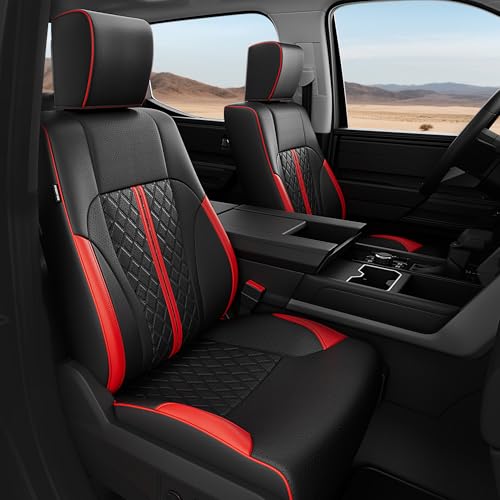 RIDEPOSH for Toyota Tundra Seat Covers Crew Max Double Cab SR SR5 2022 2023 2024 2025, Waterproof Custom Fit Car Seat Cover Full Set, Black Red
