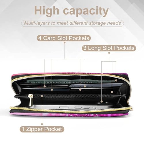 Women's Travel Zipper Purse Fashion Design, Huge Storage Capacity Purse, Cute Decor Wallet, Long PU Wallet Pink Glitter Pattern4