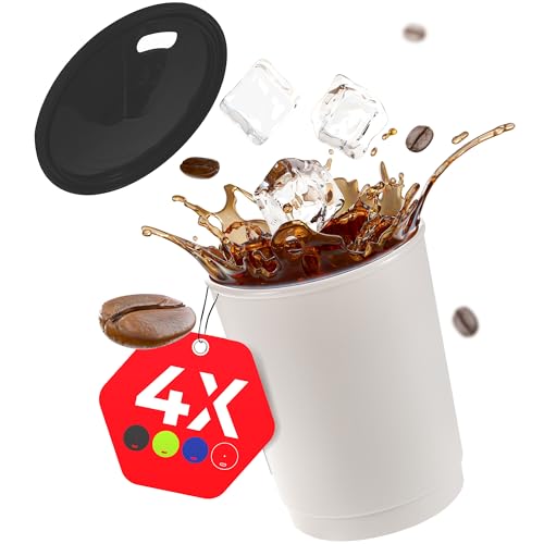 achilles Kaffeebecher 4er-Set - Coffee-to-go-Becher - spülmaschinenfeste Mehrwegbecher mit Deckel - 330ml - Becher grau - Deckel schwarz