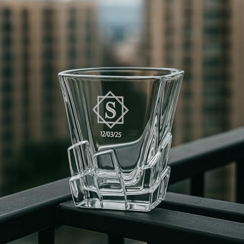 Image of Best2U-Personalized Crystal Whisky Glass with Monogram and Date, Twisted Design 1 pcs