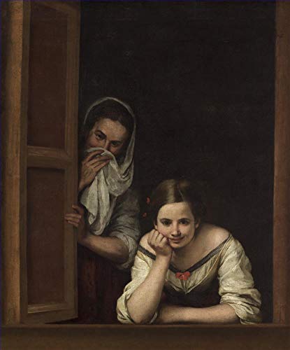 Peinture à l'huile Murillo Une fille et sa Duenna toile peinte à la main baroque