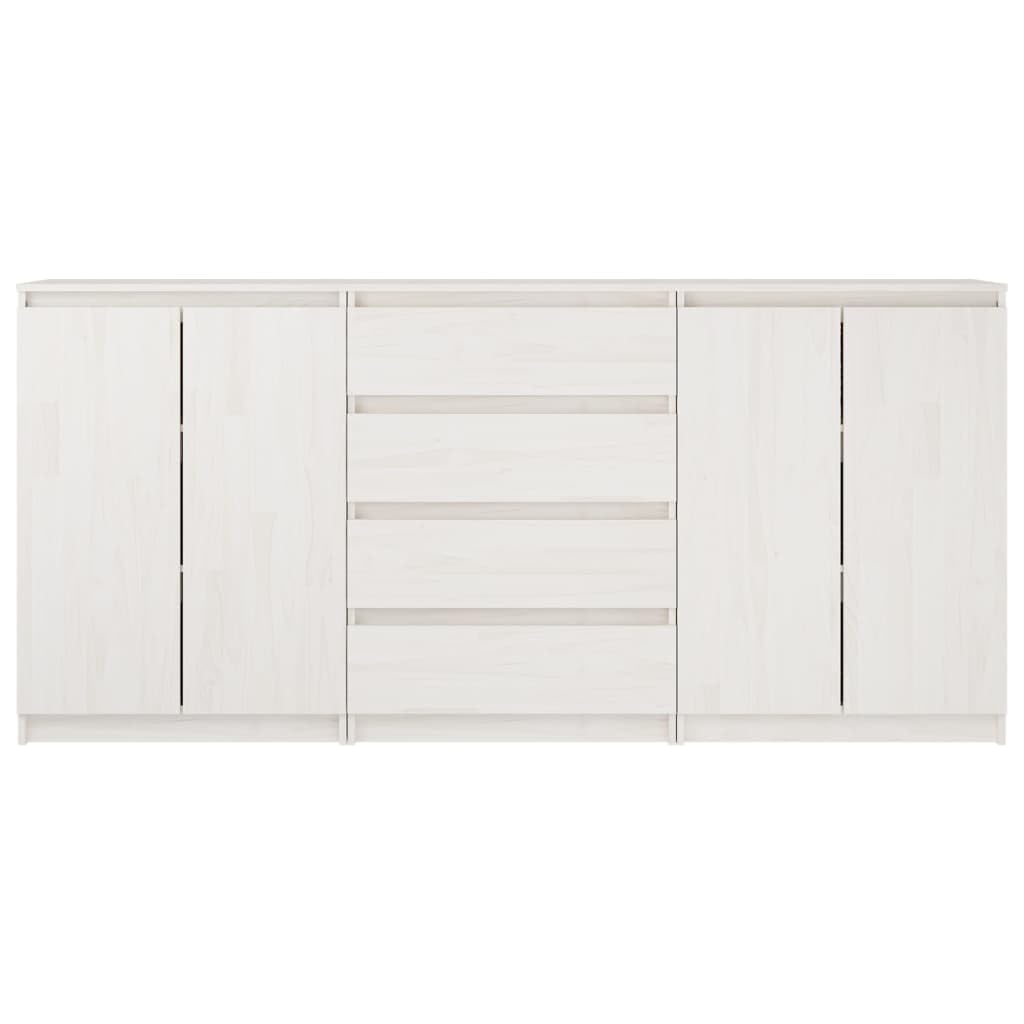 vidaXL 3X Madera Maciza de Pino Armario Auxiliar Lateral Auxiliar Alacena Entrada Sala de Estar Almacenaje Organizador Salón Mueble Blanco