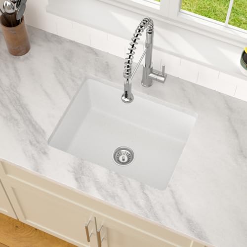 Dcolora 22 Inch Undermount Wet Bar Sink Single Bowl Modern Kitchen Sink White Granite Composite Deep Prep Small Sinks 22"×17"×9",DC-GUW003 by Dcolora - Image 3
